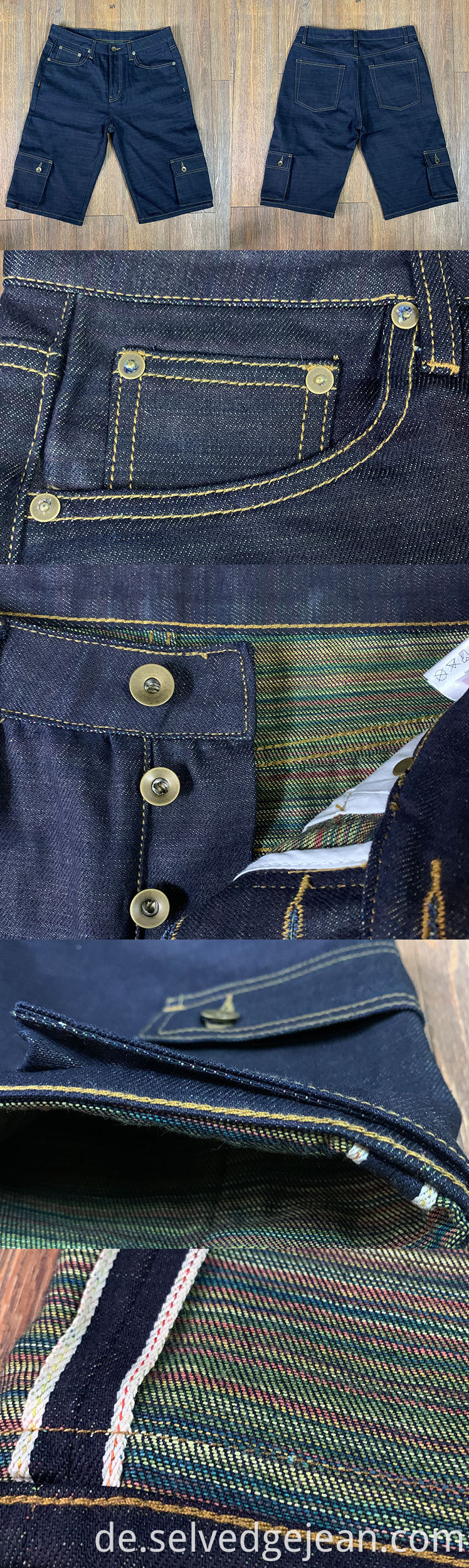 benutzerdefinierte japanische Jeans Selvage Indigo Candy Schleif 12oz Multifunktion Frachthose Vintage Raw Selvedge Jeans Shorts für Männer Frauen